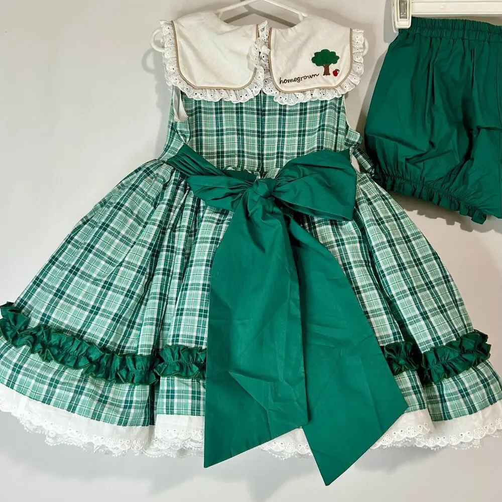 Two Roosters Clothing Girls Homegrown Pettiskirt Dress Green Plaid 5 NWT Flaws